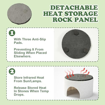 3 in 1 Reptile Basking Platform for Bearded Dragon, Leopard Gecko | Round Reptile Hides and Caves, with Heat Absorbing Slate Rock, 3.5×3.5×2.2 Inch