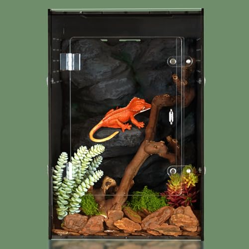 12x12x18 PVC Reptile Enclosure, Front Opening Tank for Reptiles | Dark interior for low-stress hiding, front-opening design, full screen top, side vents, ideal for geckos, snakes & lizards - size: 12"12"18"