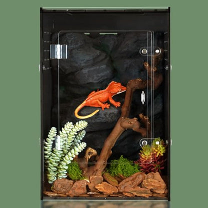 12x12x18 PVC Reptile Enclosure, Front Opening Tank for Reptiles | Dark interior for low-stress hiding, front-opening design, full screen top, side vents, ideal for geckos, snakes & lizards - size: 12"12"18"