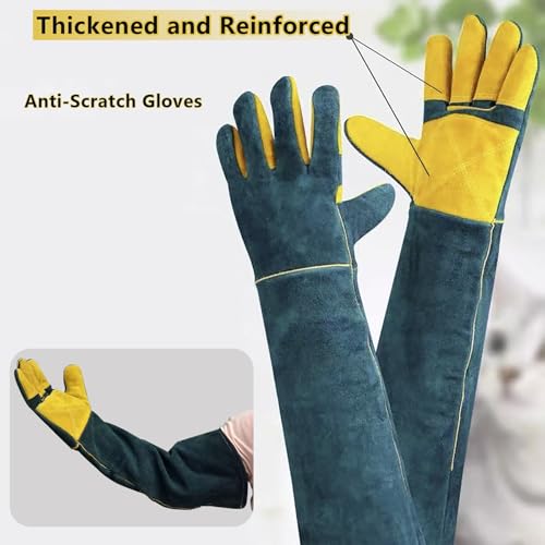 Animal Handling Gloves Bite Proof, 60cm/ 23.6In Scratch Resistant Leather Gloves for Grabbing/Grooming/Handling Dog Cat Bird Snake Parrot Lizard Reptile - Reinforced Palm Protection Gloves - color: Improved Yellow Palm, 60 Cm