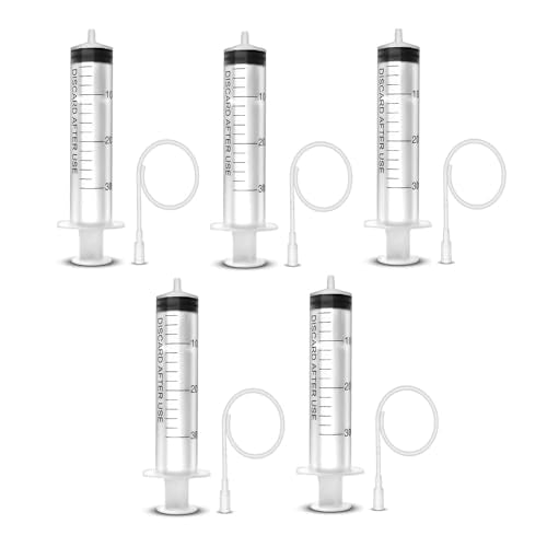 5 Pack-30ml Ink Syringe with 16Ga Metal Distribution Tubes and Soft Plastic Tube Suitable for Glue Application,Liquid Dispensing and Measuring, Pet Food Feeding,Refilling Ink Cartridges or CISS - size: 30ML/5 PACKS