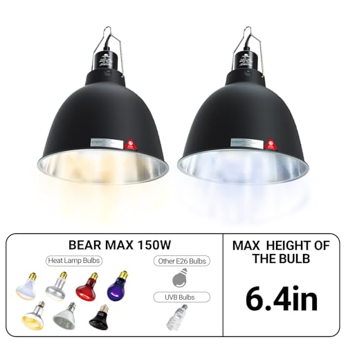 2 Pack Reptile Light Fixture, 8.1in Deep Dome Reptile Heat Lamp Fixture with Switch, Dual Terrarium UVB Basking Light Fixture for Bearded Dragon Snake Lizard, Suitable for E26 Bulb Up to 150W - size: 8.1'' 150W/2 Pack
