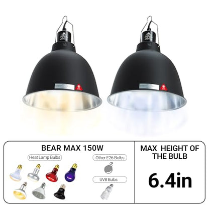 2 Pack Reptile Light Fixture, 8.1in Deep Dome Reptile Heat Lamp Fixture with Switch, Dual Terrarium UVB Basking Light Fixture for Bearded Dragon Snake Lizard, Suitable for E26 Bulb Up to 150W - size: 8.1'' 150W/2 Pack