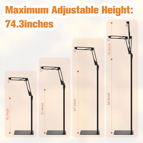 Dual Reptile Lamp Stand Reptile Light Stand with 2 Brackets | Height Adjustable (15.7 inch to 74.3 inch), For Hanging Heat Lamp Holder and Light Fixture