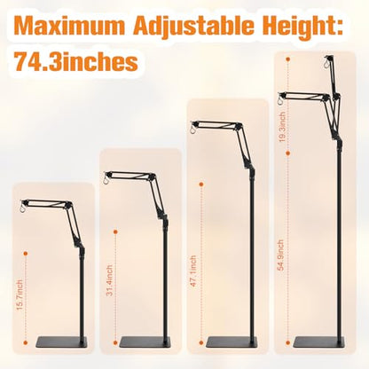 Dual Reptile Lamp Stand Reptile Light Stand with 2 Brackets | Height Adjustable (15.7 inch to 74.3 inch), For Hanging Heat Lamp Holder and Light Fixture