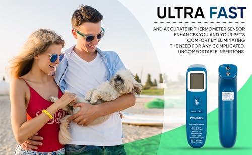 PetMedics by iHome Dog Thermometer for Pets Ear or Belly No Contact Scan - Large Number Digital Lit Display - Batteries Included - Canine and Pet Fever Detection