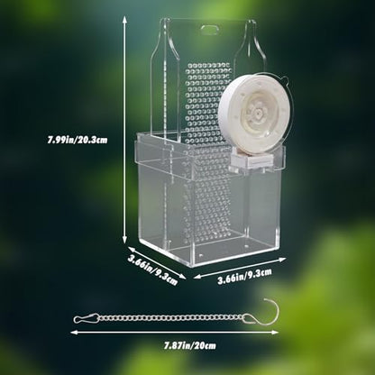 Chameleon Feeding Bowl, Hanging/Mounted Translucent Acrylic Bearded Dragon Feeder with Grid Plate for Bugs Climbing and Move, Aquarium & Terrarium Accessories for Lizard Iguana