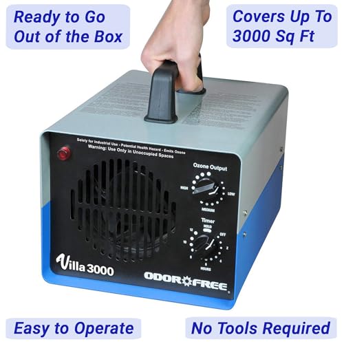 OdorFree Villa 3000 Ozone Generator for Eliminating Odors, permanently removing Tobacco, Pet and Musty Odors at their Source - Easily Treats Up To 3000 Sq Ft - size: Villa - 3000