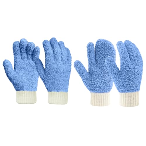 MIG4U Microfiber Dusting Gloves House Cleaning Glove for Blinds, Windows, Shutters, Furniture, and Car, Reusable Lint-Free Blue 2 Pairs S/M - color: Blue Mitten + Gloves, size: Small-Medium
