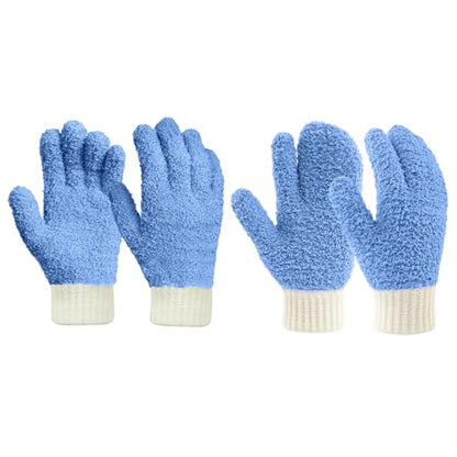 MIG4U Microfiber Dusting Gloves House Cleaning Glove for Blinds, Windows, Shutters, Furniture, and Car, Reusable Lint-Free Blue 2 Pairs S/M - color: Blue Mitten + Gloves, size: Small-Medium
