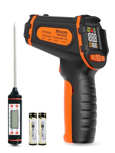Mecurate Infrared Thermometer Gun -58°F to 1112°F Laser Temperature Gun | Digital Temp Gun with Long Probe Meat Thermometer Adjustable Emissivity for Cooking, BBQ, Freezer, Industrial Use