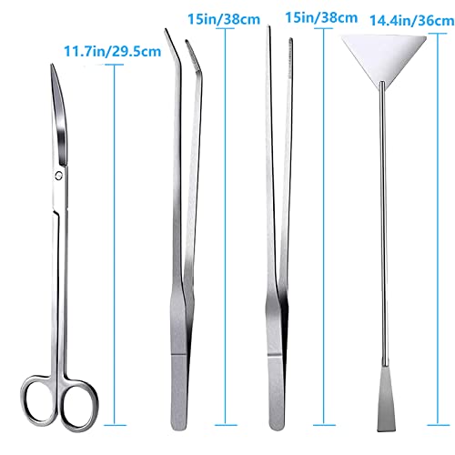 15in Aquascaping Tools, 4 in 1 Long Aquarium Tweezers Scissors Spatula, Stainless Steel Aquatic Plants Aquascaping Tools Set for Fish Starter Kits, Aquariums Tank and Terrarium