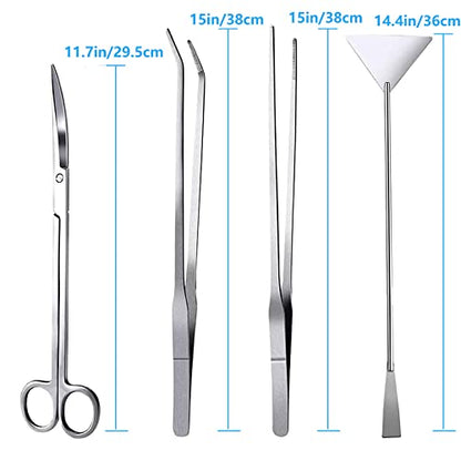 15in Aquascaping Tools, 4 in 1 Long Aquarium Tweezers Scissors Spatula, Stainless Steel Aquatic Plants Aquascaping Tools Set for Fish Starter Kits, Aquariums Tank and Terrarium
