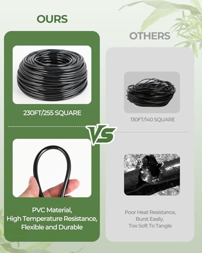 Drip Irrigation System for Watering Garden: 230FT Misting Sprinkler DIY Devices with Tubing Hose for Indoor Plants Outdoor Flower Beds Raised Growing Lawn Tree Patio Hydroponic - size: 230FT Barbed