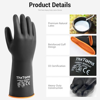 ThxToms Chemical Resistant Gloves, Puncture Resistant,Latex | Heavy Duty Rubber Gloves, Acid Oil & Alkali Resistant for Industrial Cleaning, Auto Repair, Mechanics, 18", 1 Pair - color: 18"
