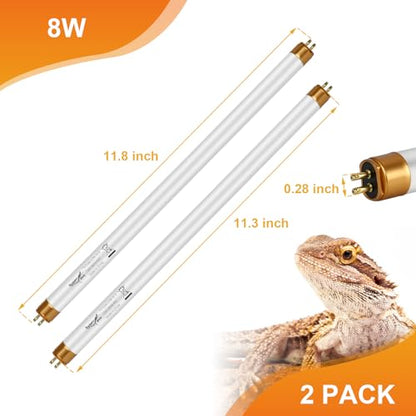 UVB Light for Reptiles Bearded Dragon, 2 Pack T5 UVB Reptile Light UVB Bulb 10.0 8W UVA UVB Reptile Light Bulb Terrarium Light Lamp Tube for Turtle Chameleon Leopard Gecko Snake Tank, 12 Inch - size: T5-12 Inch(2 Pack)