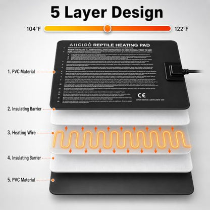 Aiicioo Reptile Heating Pad - Hermit Crab Heater Heat Mat for Reptiles Snake Lizard Terrarium 16 Watt - size: 8" X 12"(16W)