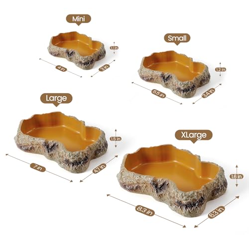 Reptile Food Water Resin Rock Bowls Lizard Gecko Worm Feeding Dish Large | Amphibian Feeder Bowl Terrarium Decor for Bearded Dragons, Chameleon, Leopard Gecko Frog Snake Hermit Crabs Turtle Spider Pet - size: Large