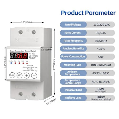 Smart Temperature Controller,63A 110/220V Digital Thermostat,LED Display,Heating and Cooling Control Timer,-40℉to 284℉,for Greenhouse,Reptile Incubator,Homebrew