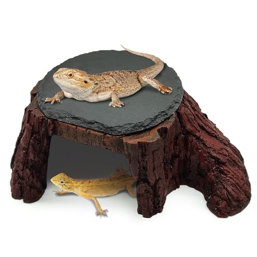 Bearded Dragon Basking Platform,Reptile Hide Cave with Heat Storage Slate Rock,Leopard Gecko Climing Decor Tank Accessories for Turtle,Ball Pythons,Lizard,Snake,11×7×3.5 inch