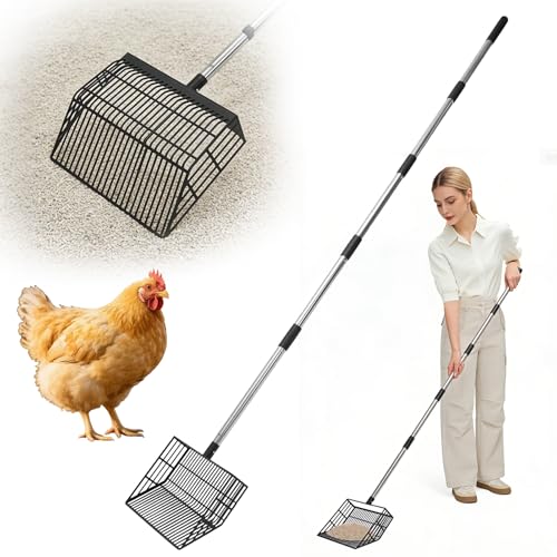 Cat Litter Scoop, Long Handle Detachable Metal Scooper with Deep Sifting Shovel,Heavy Duty Adjustable No Bending Back Pet Poop Shovel Chicken Poop Scooper (23-68 inch (Joinable Handle)) - size: 23-68 inch