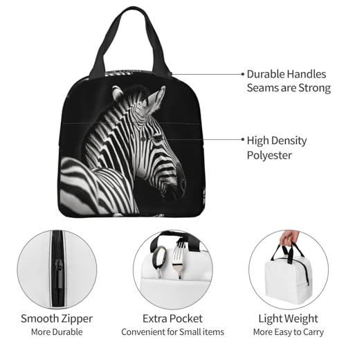 Insulated Lunch Bag Black & White Zebra Lunch Box for Women Men Reusable Leakproof Lunch Cooler Bag for Office Picnic - color: Black/White Zebra