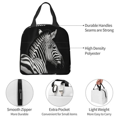 Insulated Lunch Bag Black & White Zebra Lunch Box for Women Men Reusable Leakproof Lunch Cooler Bag for Office Picnic - color: Black/White Zebra