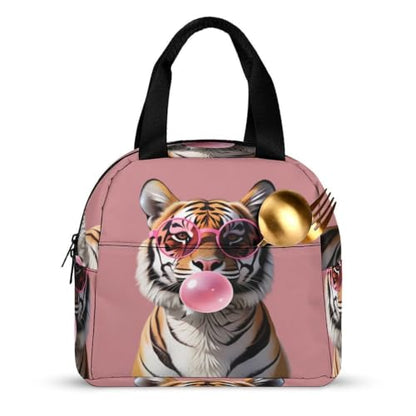 Funny Pink Bubble Gum Tiger Lunch Bag for Women Men | Insulated Lunch Box Leakproof Food Meal Containers Reusable Foldable 6L Capacity Lunch Tote Bags for Work Picnic Travel - color: Style 5