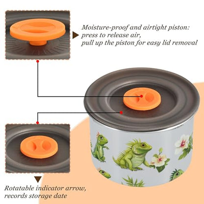 Food Storage Containers With Lids Stainless Steel Storage Containers For Snacks Candy Stackable Push Button Seal Container 30oz Cartoon kawaii-style Green Iguana Reptile Gray