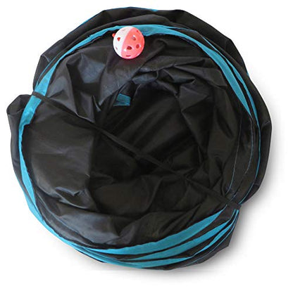 Premium 3 Way Cat Tunnel. Extra Large 12 Inch Diameter and Extra Long. A Big Collapsible Play Toy. Wide Pet Tunnel Tube for Other Pets Too! - color: Black/Blue