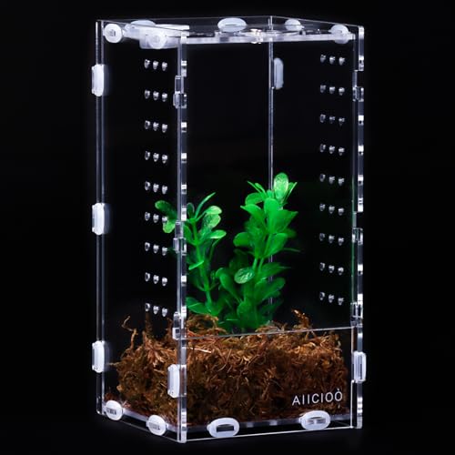Aiicioo Micro Habitat Terrarium Enclosure 4x4x8 Inches Tarantula Enclosure Box Insect Habitat Clear Acrylic Reptile Feeding Tank for Jumping Spiders Insect Small Tree Dwelling Reptiles - size: 4x4x8 Inches