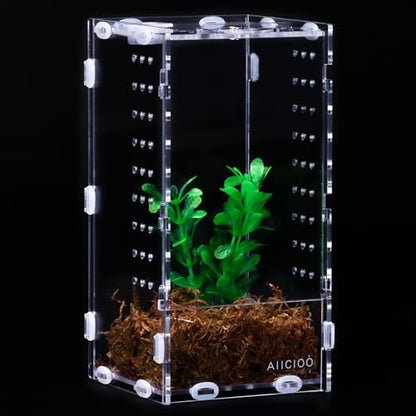 Aiicioo Micro Habitat Terrarium Enclosure 4x4x8 Inches Tarantula Enclosure Box Insect Habitat Clear Acrylic Reptile Feeding Tank for Jumping Spiders Insect Small Tree Dwelling Reptiles - size: 4x4x8 Inches