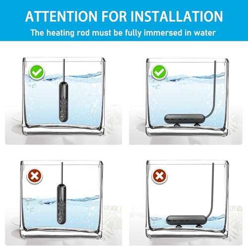 YukiHalu Small Aquarium Heater 25/50/100/150W with Protective Cover, Mini Fish Tank Heater, External Controller, Temperature Adjustable, Digital Display, Used for 5/10/20/30 Gallons (100W-20Gallon) | 25/50/100/150W Options, Protective Cover, External Cont