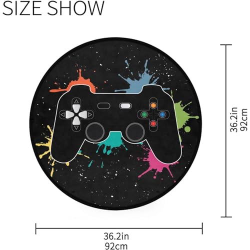 keepcute 3 ft Round Gaming Rug Non Slip Floor Mat Office Gaming Room | Soft touch, heat-transfer print, office or gaming room decor, washable mat, easy vacuuming - color: Gaming, size: 3' (Round)