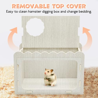 Fhiny Hamster Hideout Wooden Chamber with Climbing Ladder, Visible Hamster Digging Box with Acrylic Transparent Board Gerbil Platform Exploring House Habitat Decor for Dwarf Hamsters Gerbils Mice - size: 1-Chamber Digging Box with Ladder