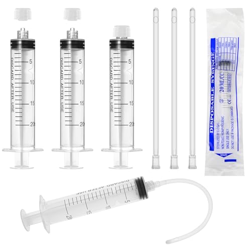 20ml Luer Lock Syringe with Cap and Soft Plastic Tube, 10 Pack | Suitable for Pet Liquids Feeding, Individually Wrapped - size: 20ml - 4.0mm Tube