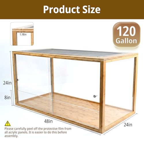 120 Gallon Bearded Dragon Tank,48"x24"x24"Bamboo Reptile Enclosure Also for Snake,Bearded Dragon,Turtle with Sliding Door Top Screen Ventilation,Stackable Large Reptile Terrariums - size: 48"x24"x24"