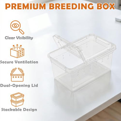12 Pcs Mini Reptile Feeding Box, 3.6 x 2.1 x 1.9 inch Plastic Spider Terrarium Breeding Container with Ventilation Holes, Transparent Habitat Cage for Jumping Spider Tarantula Scorpion Gecko Insect