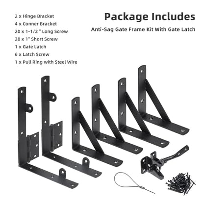 Gate Corner Brace Brackets Heavy Duty Anti Sag Gate Kit with Gate Latch for Wooden Fence Gate Hardware Kit - size: Single Door Set