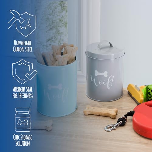Metal Pet Treat Jar with Airtight Lid for Dogs, Cats, Puppies and More, Chic Kitchen Countertop Container for Cookies, Biscuits and Treats (Jasper, Grey, 1.4 Qt) - color: Jasper (Grey)