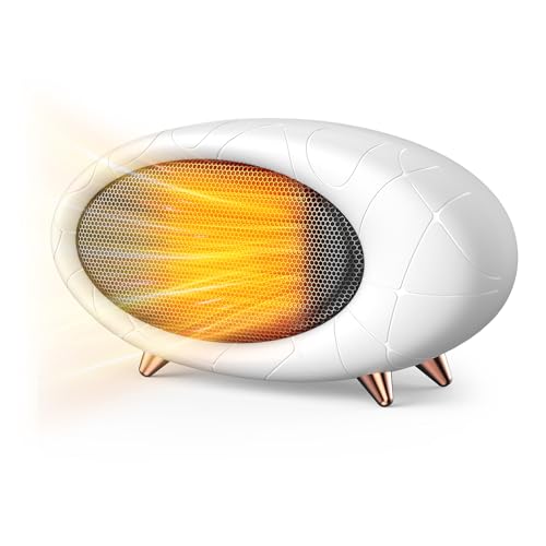 Desk Heater 600W Small Space Heater with Overheating & Tip-Over Protection,PTC Ceramic Fast Heating For Indoor Use (White) - color: White