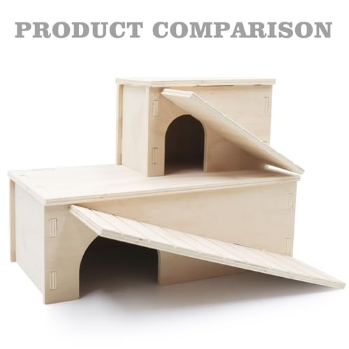 Oooct Bearded Dragon Hide Cave, Wooden Lizard Hideout with Climbing Ramp, Reptile Habitat with Basking Platform, Tank Accessories for Bearded Dragon Lizard Chameleon Hamster 12.9 × 11 × 4.7 Inch - size: 12.9 × 11 × 4.7 Inch
