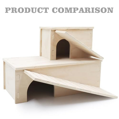 Oooct Bearded Dragon Hide Cave, Wooden Lizard Hideout with Climbing Ramp, Reptile Habitat with Basking Platform, Tank Accessories for Bearded Dragon Lizard Chameleon Hamster 12.9 × 11 × 4.7 Inch - size: 12.9 × 11 × 4.7 Inch