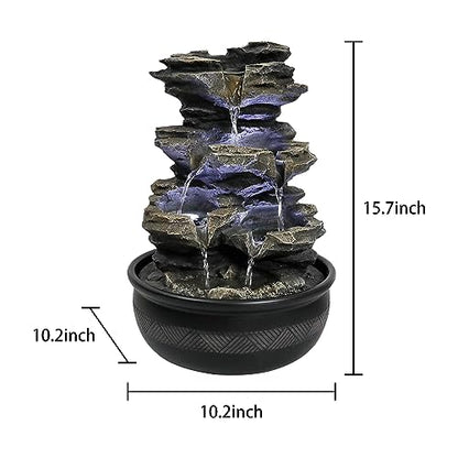 15.7" High Rock Cascading Tabletop Fountain, Zen Meditation Indoor Waterfall Feature with LED Light for Home Office Bedroom Relaxation - color: 15.7"