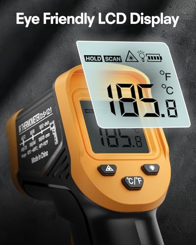 Eventek Infrared Thermometer Gun, -58°F to 1112°F Laser Thermometer Temperature Gun, IR Temp Gun for Cooking, Pizza Oven Accessories, Griddle, AC, Barbecue, Air, Fridge, Engine, Kitchen