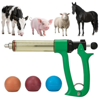 50ml Semi-Auto Repeating Livestock Syringe Gun, 5 Dose Settings | Ergonomic Grip, Clear Barrel & Luer Lock, Vet Injector for Cattle, Horses, Goats, Sheep & Pigs - color: Green50ML