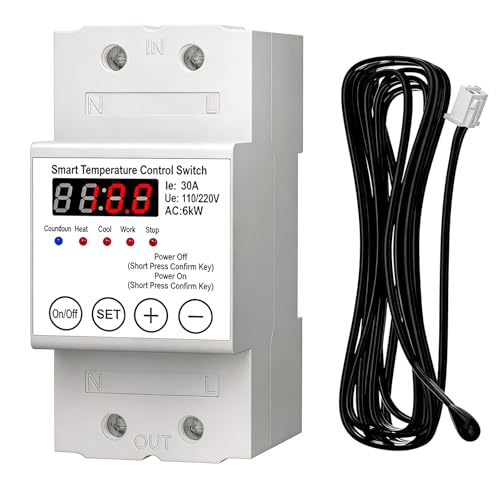 Smart Temperature Controller,63A 110/220V Digital Thermostat,LED Display,Heating and Cooling Control Timer,-40℉to 284℉,for Greenhouse,Reptile Incubator,Homebrew