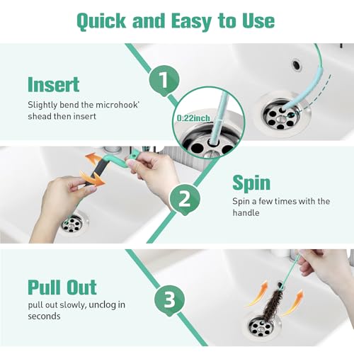 Drain Clog Remover Tool, 30-Inch Hair Clog Remover, Plumbing Snake Auger with Rotating Handle, Flexible Steel Shower Drain Snake for Cleaning Shower, Bath Tub, Easy to Use on Most Home-10 Pack
