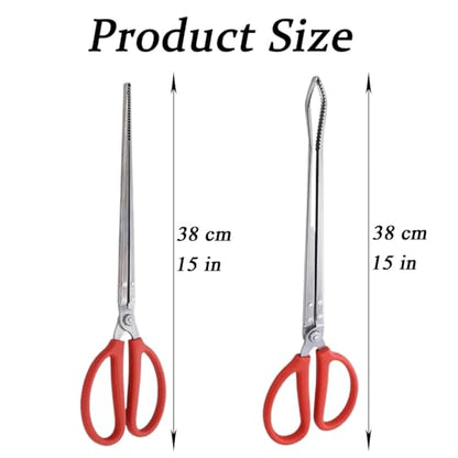Booge 2 Pcs Stainless Steel Snake Feeding Tongs, 15 Inch Straight and Curved Extra Long Tweezers for Ball Python, Lizards, Bearded Dragon, Gecko