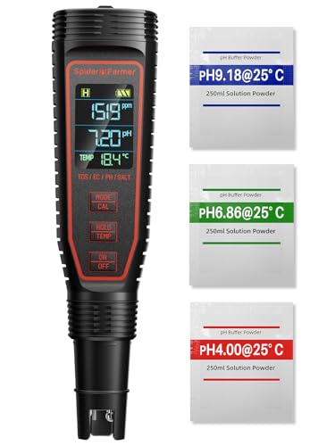 Spider Farmer 5-in-1 Digital pH Meter Kit Pen Tester for Water Hydroponics | pH, TDS, EC, Temp, and Salinity 5-in-1 Pen Tester Kit, Auto Temperature Compensation, ±0.01 High Accuracy, IP67 Waterproof